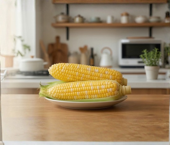 机に入ったとうもろこし
